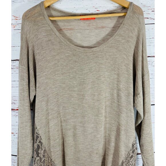 Spoiled Taupe Long Sleeve Top With Lace Accents Lightweight Scoop Neck Womens M - Picture 7 of 11